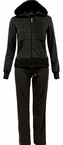  LADIES FULL SET ALL IN ONE VELOUR TRACKSUIT JOGGING HOODIE BOTTOMS BLACK 14