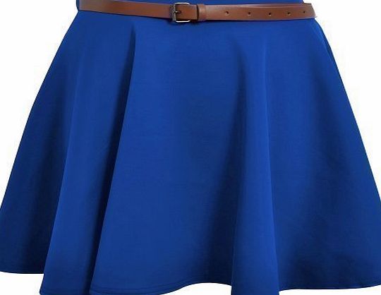 Paramount Skater Belted Stretch Waist Plain Flippy Flared Short Skirt Royal Womens Size 14