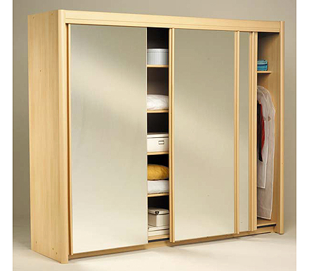 Carla Sliding Triple Mirrored Wardrobe in Light