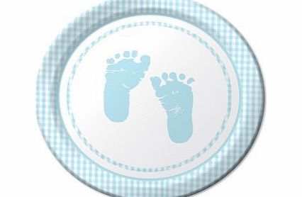 Party Savvy Baby Boy Gingham Feet Dessert Plates (8)