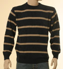 Paul & Shark Mens Navy with Beige Strip Round Neck Wool Sweater