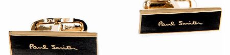 Paul Smith Matte Black PS Signature Cufflinks Gold