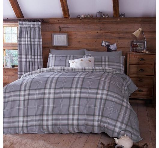 EDINBURGH KING SIZE GREY TARTAN PLAID REVERSIBLE COTTON DUVET SET QUILT COVER