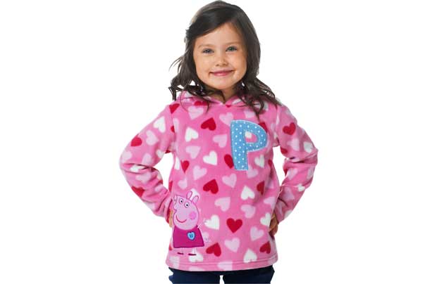 Peppa Pig Girls Pink Heart Print Fleece Hoodie