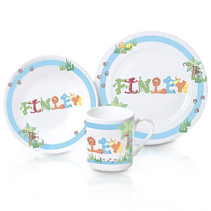 personalised Animal Breakfast Set in Blue