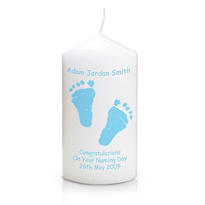 personalised Blue Footprints Candle