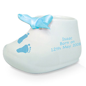 personalised Blue Footprints Ceramic Bootie