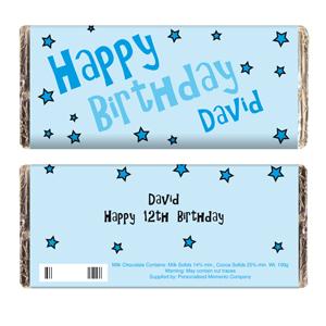 Personalised Blue Happy Birthday Stars Chocolate