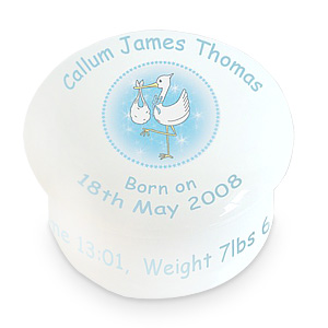 personalised Blue Stork Trinket Box