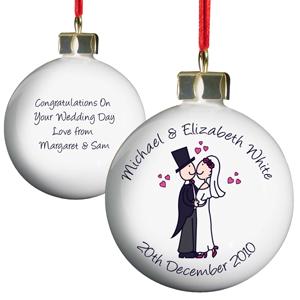 Personalised Cartoon Couple Keepsake Bauble