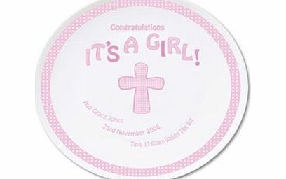 Personalised Cross Its a Girl Plate