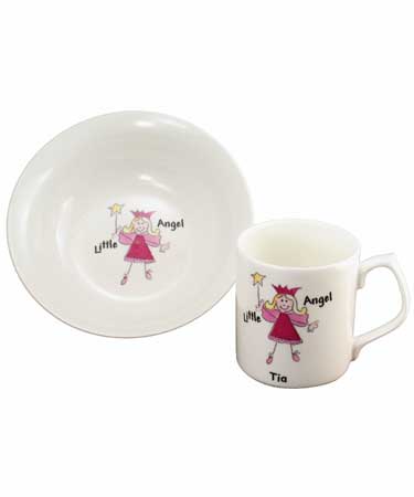 Personalised Gift LITTLE ANGEL MUG AND BOWL SET.