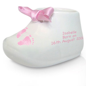 Pink Footprints Ceramic Bootie