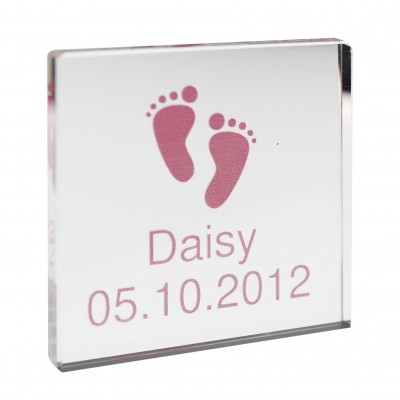 Personalised Pink Footprints Crystal Block