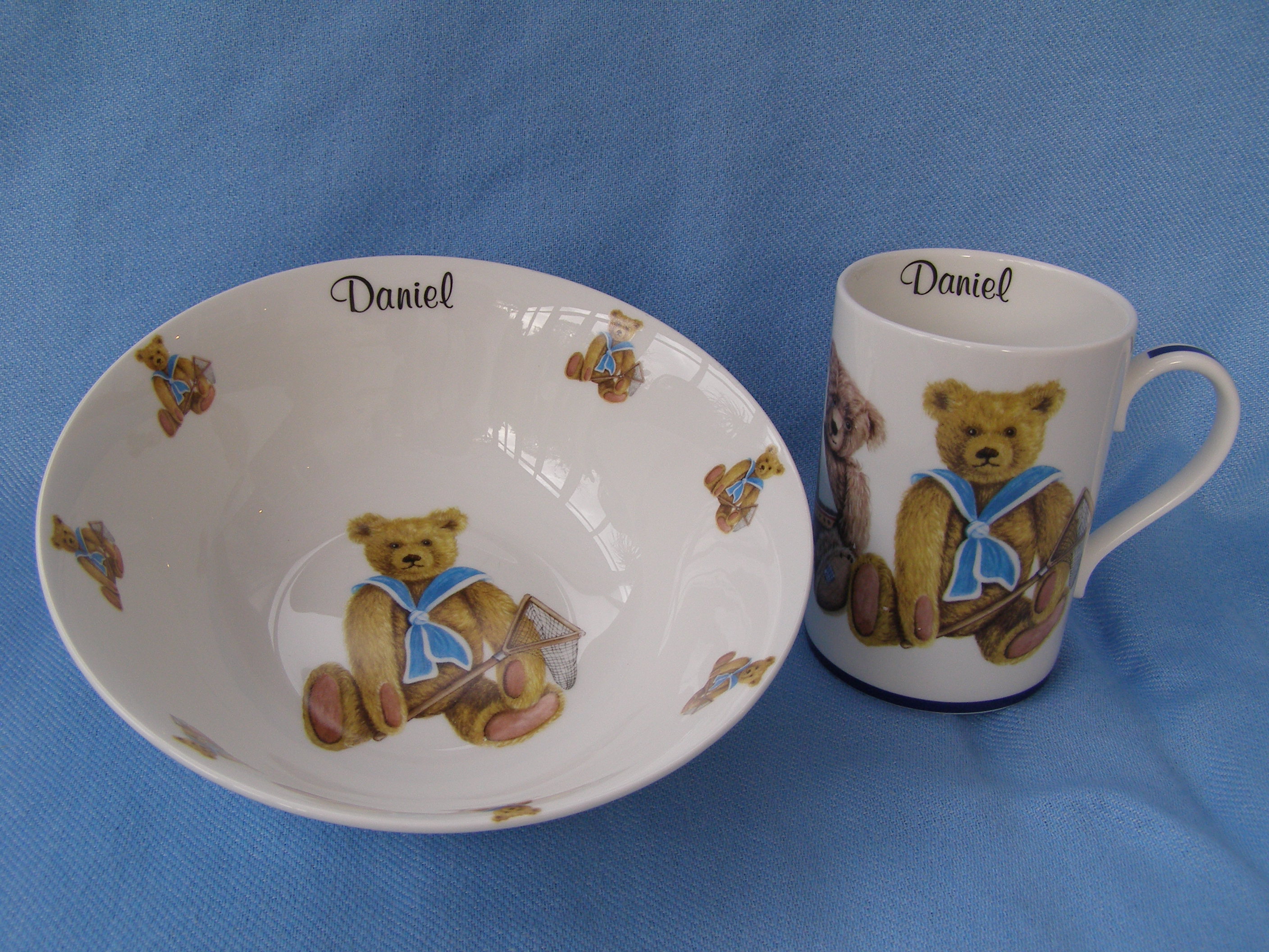 personalised Teddy Bear Mug and Bowl