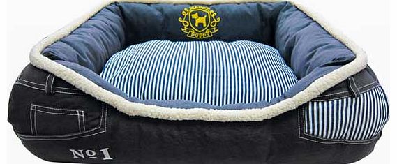 Washable Large Dog Bed - Denim Striped