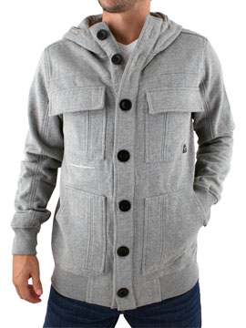 Grey Sweatshirt Button Thru Hooded Top