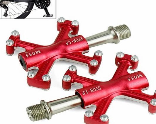 Pggpo MTB BMX Cycling CNC Aluminum Platform Pedals Bike Bicycle Pedals, M055 (Red)