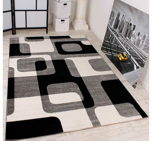 Designer Rug Retro Design Top Quality Top Price Grey Black White 120x170 cm