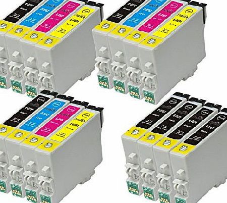 Pictech 4 Sets   4 black = 20 Compatible Epson T0555 - T0551 T0552 T0553 T0554 Printer Ink Cartridges for Epson Stylus Photo RX420 RX425 RX520 R240 R245 RX450 Printers (8x Black, 4x Cyan, 4x Magenta, 4x Yello