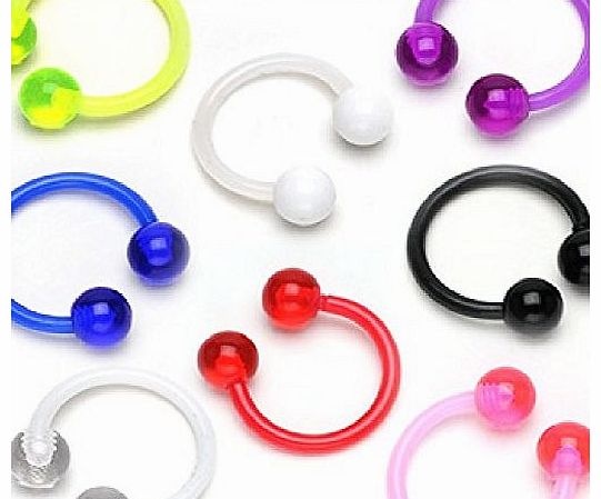 PiercedOff Set of 8 BioFlex Circular Barbell Eyebrow Bar Lip Tragus Horseshoe Rings 14GA (1.6mm)