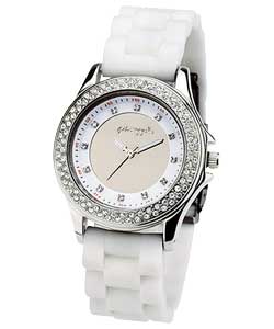 Stone Set White Strap Watch