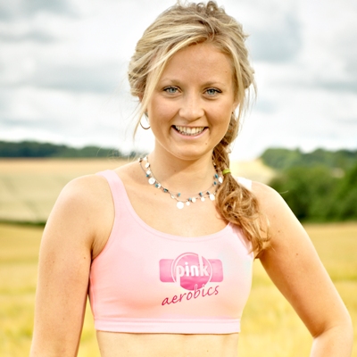 PINK Aerobics Minimal Bounce Bra modelled by Amber