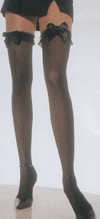 Pink Piranha Lace Ruffle Satin Bow Hold Ups- Black- One Size