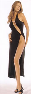 Pink Piranha Long Halter Dress With Front Curvey Wide Split- Black- One Size