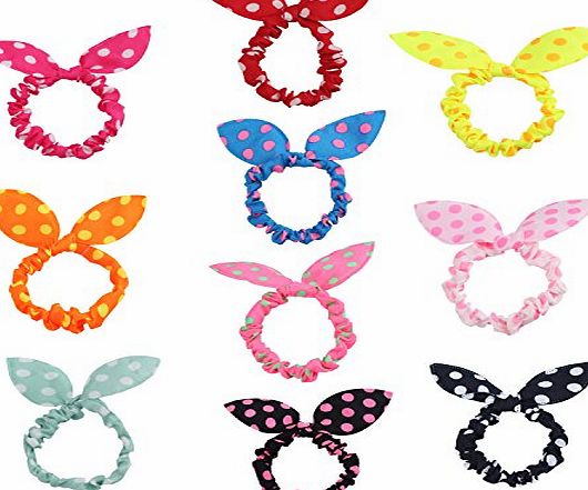 Pinzhi 10x Cute Womens Dot Rabbit Ear Hair Bow Tie Bands Chiffon Ponytail Holder Hot