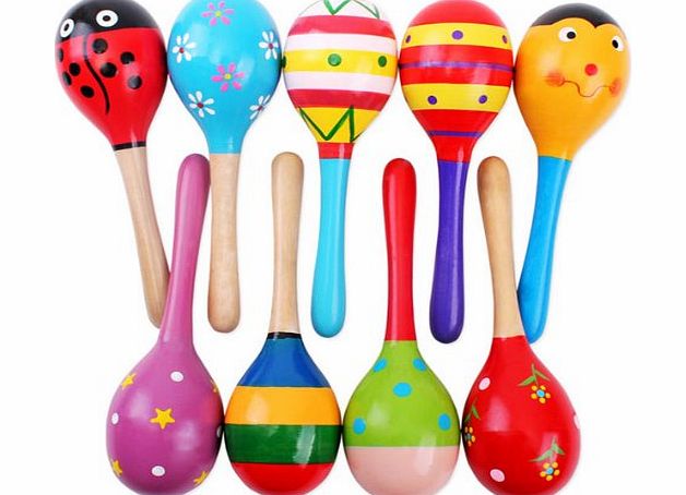 Pixnor 2pcs 20cm Funny Children Kids Wooden Maracas Rattle Shakers Musical Educational Toys (Random Color Pattern)