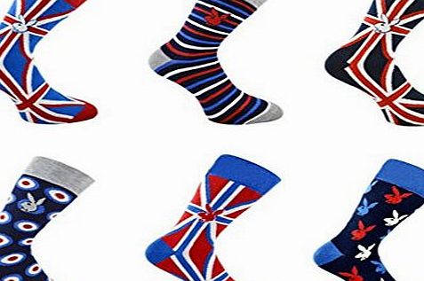 Playboy 6 Pairs Mens Playboy Union Jack Designer Cotton Rich Socks / UK 6-11 Eur 39-45