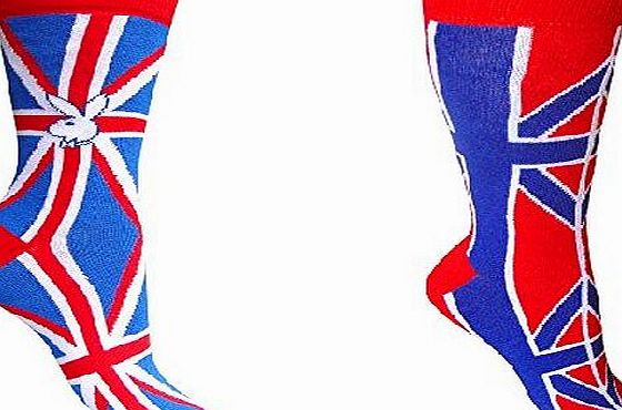 Playboy Mens Playboy Union Jack Great Britain Funky Socks (2 Pair Pack) (Red Union Jack)