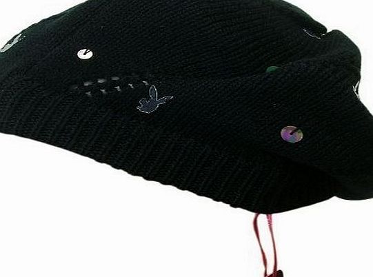 Playboy Womens Black amp; Sequin Detail Beret