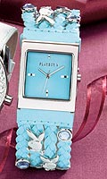 Playboy Womens Blue Strap Sunray Dial Charm Watch