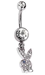 Playboy Womens Cubic Zirconia Bunny Drop Body Bar