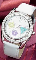 Playboy Womens Stone Set Multi Dial White Leather Strap Watch