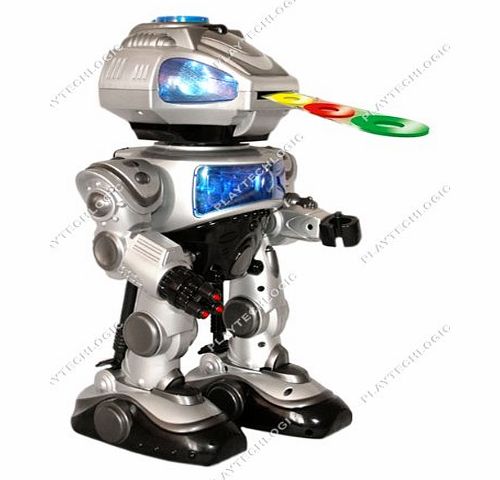 Playtech Logic PL9031 Large 38cm RC Remote Controlled Interactive Programmable Robot - Shoots Frisbees, Walks, Slides, Dances, Sound and Lights