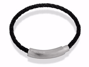 Police Black Leather Plaited Wrist Band 019802