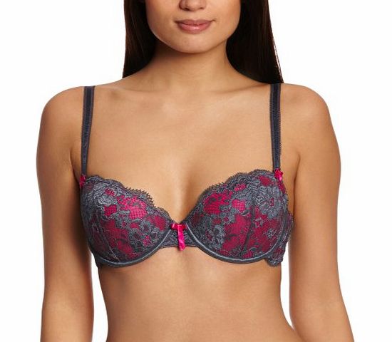 Pour Moi Womens Amour Padded Balcony Everyday Bra, Grey (Slate/Fuchsia), 32C