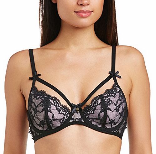 Womens Forbidden Half Padded Cup Everyday Bra, Black/Pink, 38E