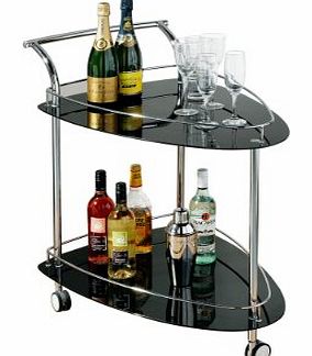 2 TIER BLACK GLASS WINE COFFEE TROLLEY TABLE BAR DINING