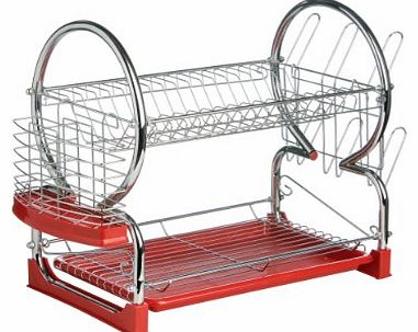 Premier Housewares 2-Tier Dish Drainer - Red