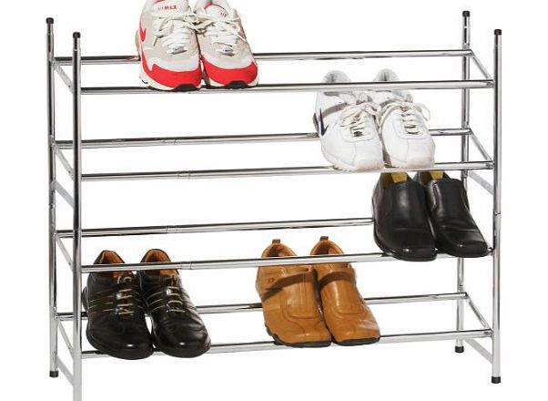 Premier Housewares 4 Tier Extendable Shoe Rack - 72 x 113 x 23 cm - Chrome