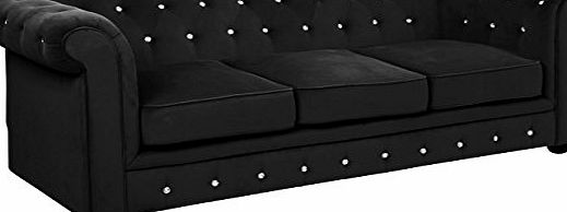 Premier Housewares  200X90X73CM BLACK VELVET DIAMANTE 3 SEAT CHESTERFIELD SOFA