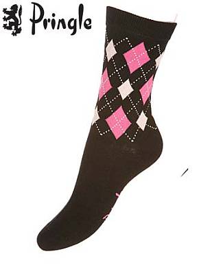 Ladies 2 Pair Pringle Rachael Argyle Trouser Sock Grey