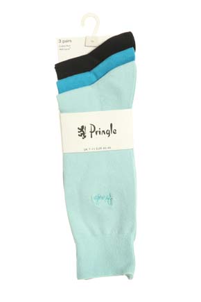 Mens 3 Pair Pringle Endrick Plain Trouser Sock Navy/Turquoise/Duck Egg