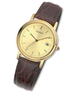 Pulsar Gents Gold Plated Quartz Strap Watch