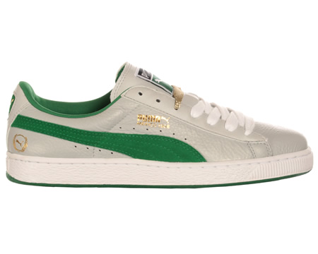 Puma Basket Classic Grey/Green Leather Trainers