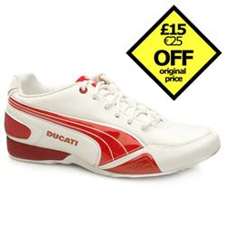 Puma Male Motorazzo Ducati Leather Upper Fashion Trainers in White and Red